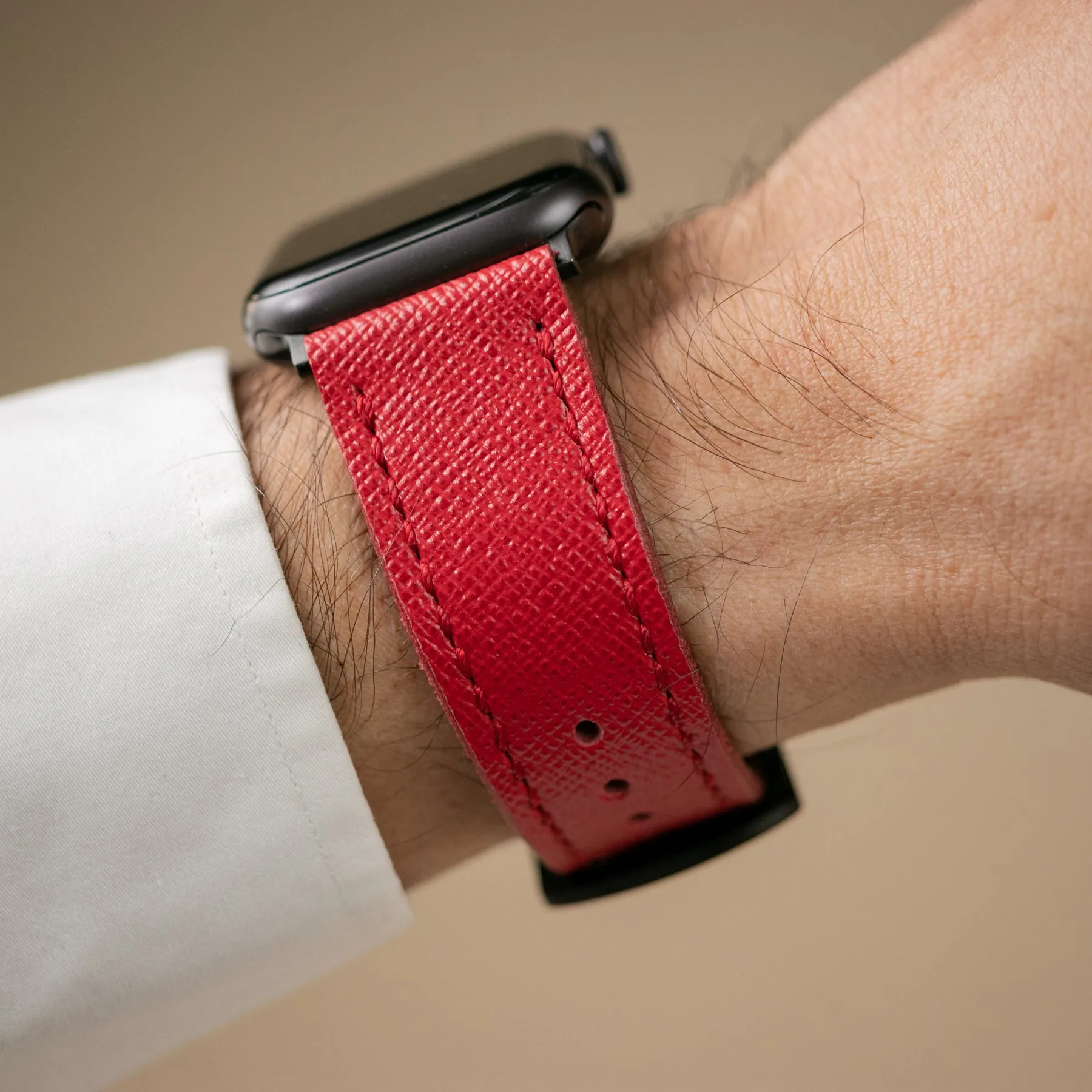 Custom Made Apple Watch Strap - Scarlet Red Saffiano