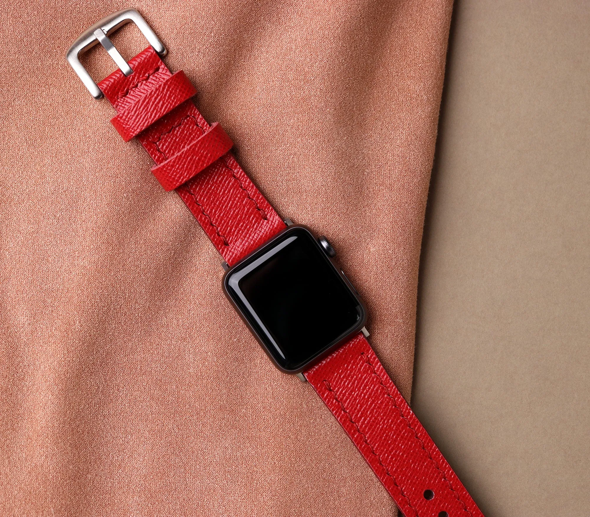 Custom Made Apple Watch Strap - Scarlet Red Saffiano