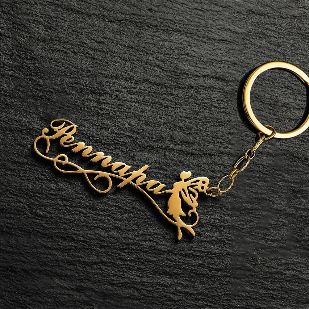 Customized Personalized Name Pendant Keychain Custom Lovers Name Text Key Chain Stainless Steel Jewelry for Women Men Keyring