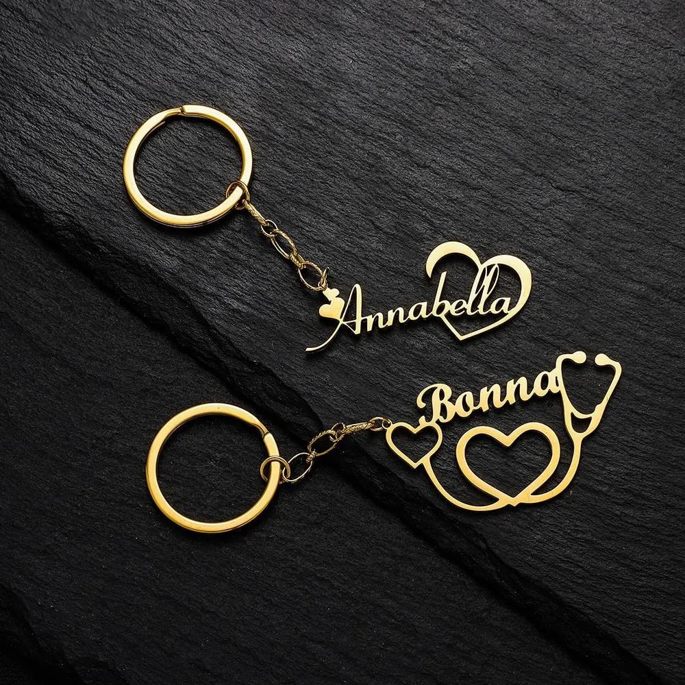 Customized Personalized Name Pendant Keychain Custom Lovers Name Text Key Chain Stainless Steel Jewelry for Women Men Keyring