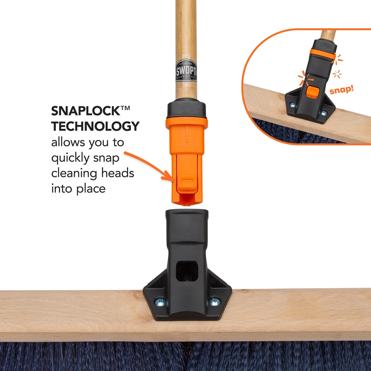 Deck Brush Head and Multi-Surface Push Broom Head Bundle with Handle