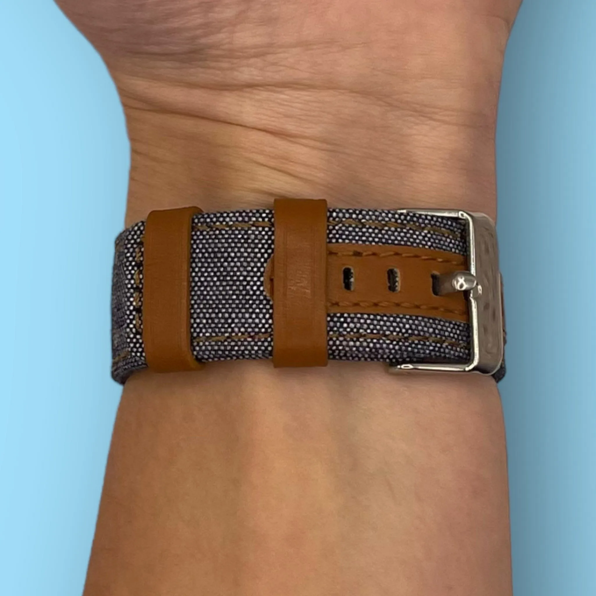 Denim & Leather Watch Straps Compatible with the Fitbit Sense 2