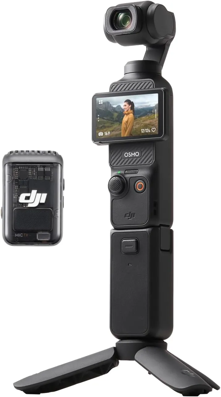 DJI Osmo Pocket 3 Creator Combo – Vlogging Camera with 1'' CMOS Sensor, 4K/120fps Video, 3-Axis Stabilization, Face/Object Tracking, Fast Focusing, Included Microphone, Digital Camera for Photography