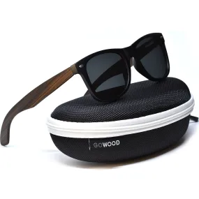 Ebony wood classic style sunglasses with black polarized lenses with 100% money back guarantee