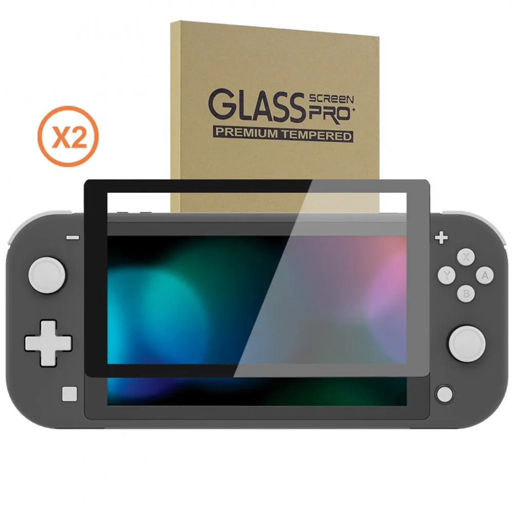 eXtremeRate 2 Pack Black Border Transparent HD Saver Protector Film, Tempered Glass Screen Protector for Nintendo Switch Lite [Anti-Scratch, Anti-Fingerprint, Shatterproof, Bubble-Free] - HL7HL709