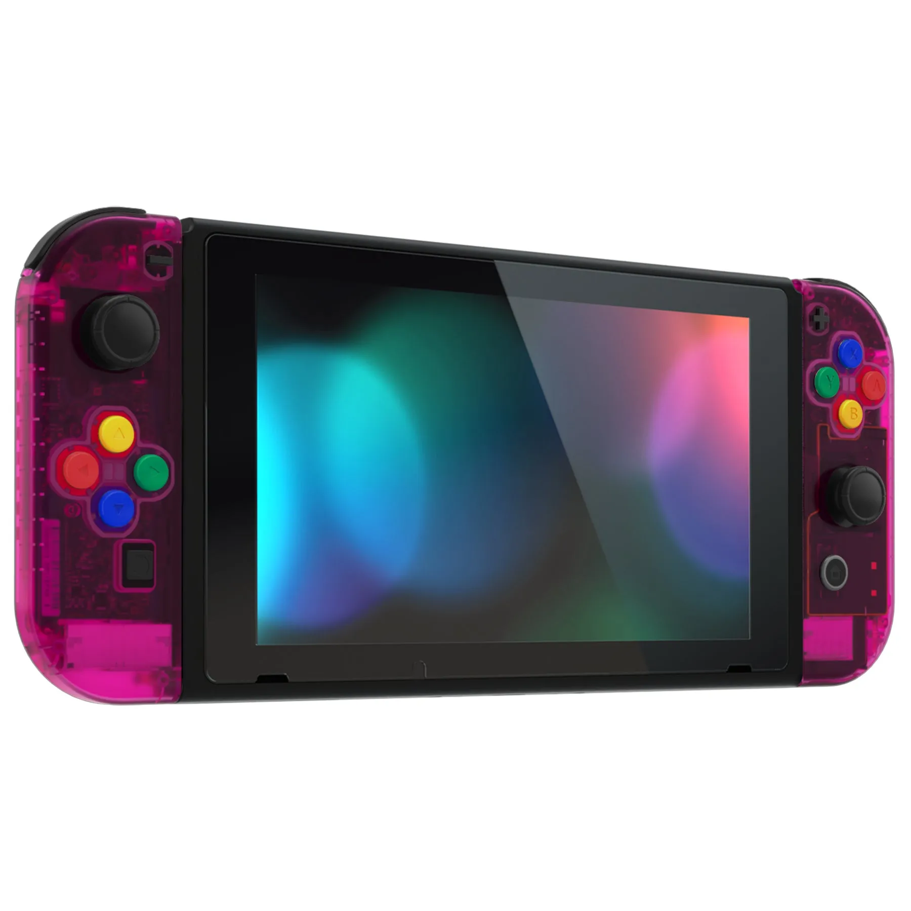 eXtremeRate Clear Candy Pink Back Plate for NS Switch Console, NS Joycon Handheld Controller Housing with Full Set Buttons, DIY Replacement Shell for Nintendo Switch - QM516