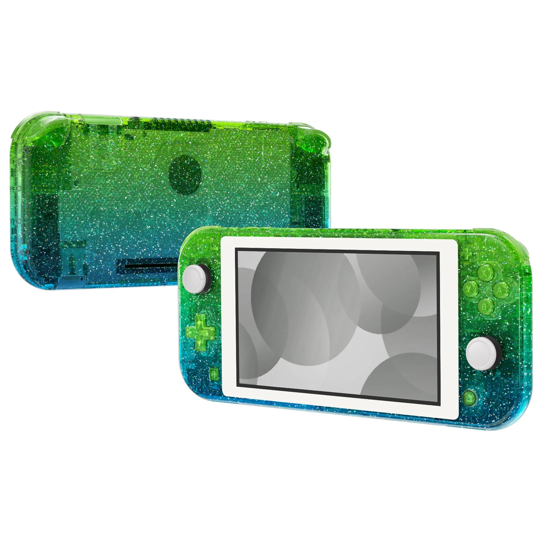 eXtremeRate Glitter Gradient Translucent Green Blue DIY Replacement Shell for Nintendo Switch Lite, NSL Handheld Controller Housing with Screen Protector, Custom Case Cover for Nintendo Switch Lite - DLP321