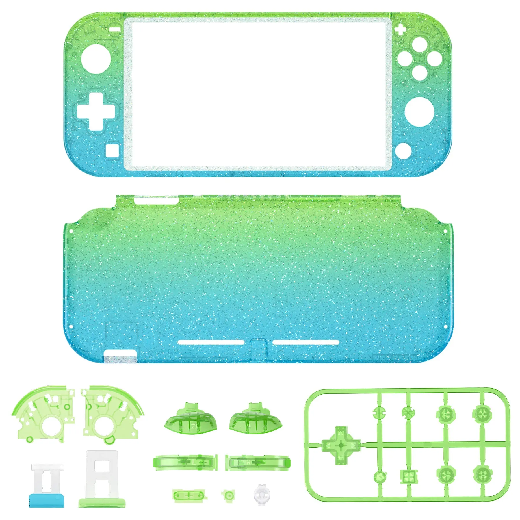 eXtremeRate Glitter Gradient Translucent Green Blue DIY Replacement Shell for Nintendo Switch Lite, NSL Handheld Controller Housing with Screen Protector, Custom Case Cover for Nintendo Switch Lite - DLP321