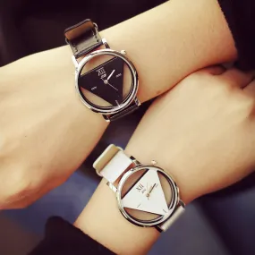 Fashion hollow leather triangle women quartz watches