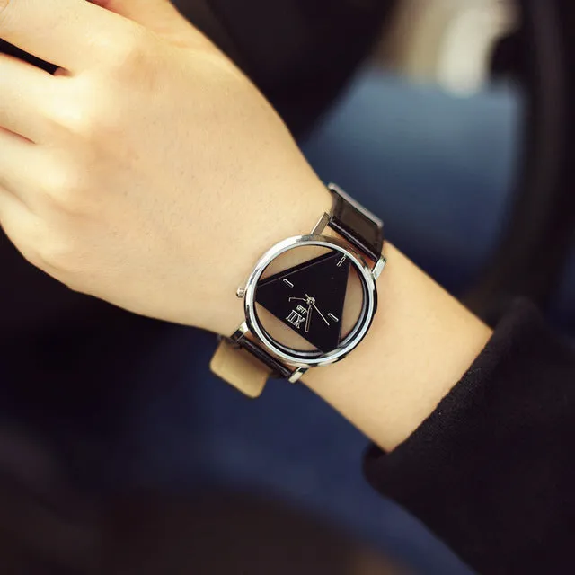 Fashion hollow leather triangle women quartz watches