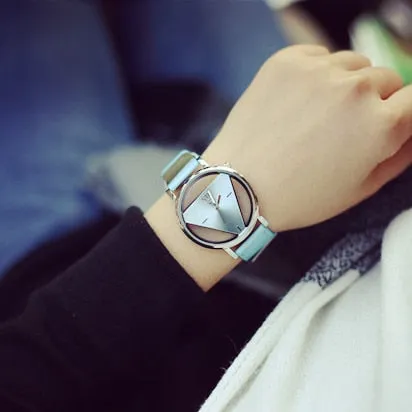 Fashion hollow leather triangle women quartz watches