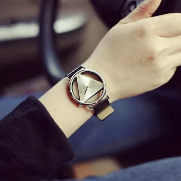 Fashion hollow leather triangle women quartz watches