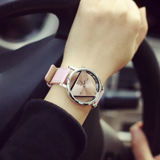 Fashion hollow leather triangle women quartz watches