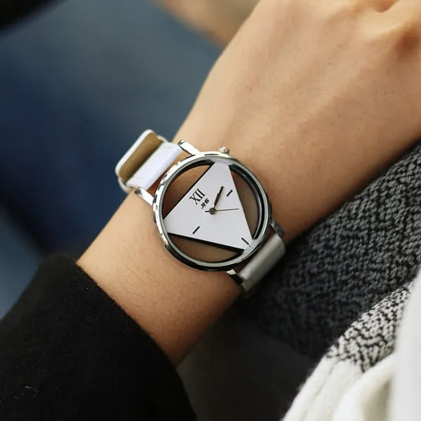 Fashion hollow leather triangle women quartz watches