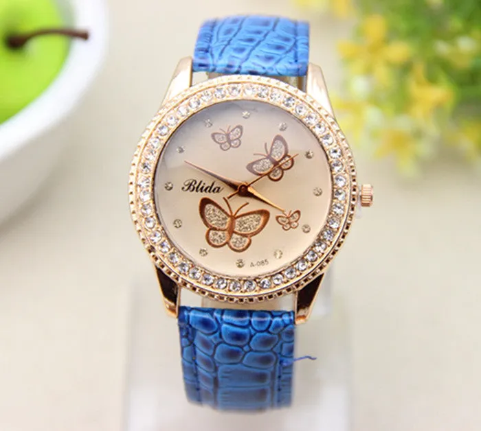 Fashion PU leather Watch Butterfly Women Rhinestone Watch Women Dress Watch