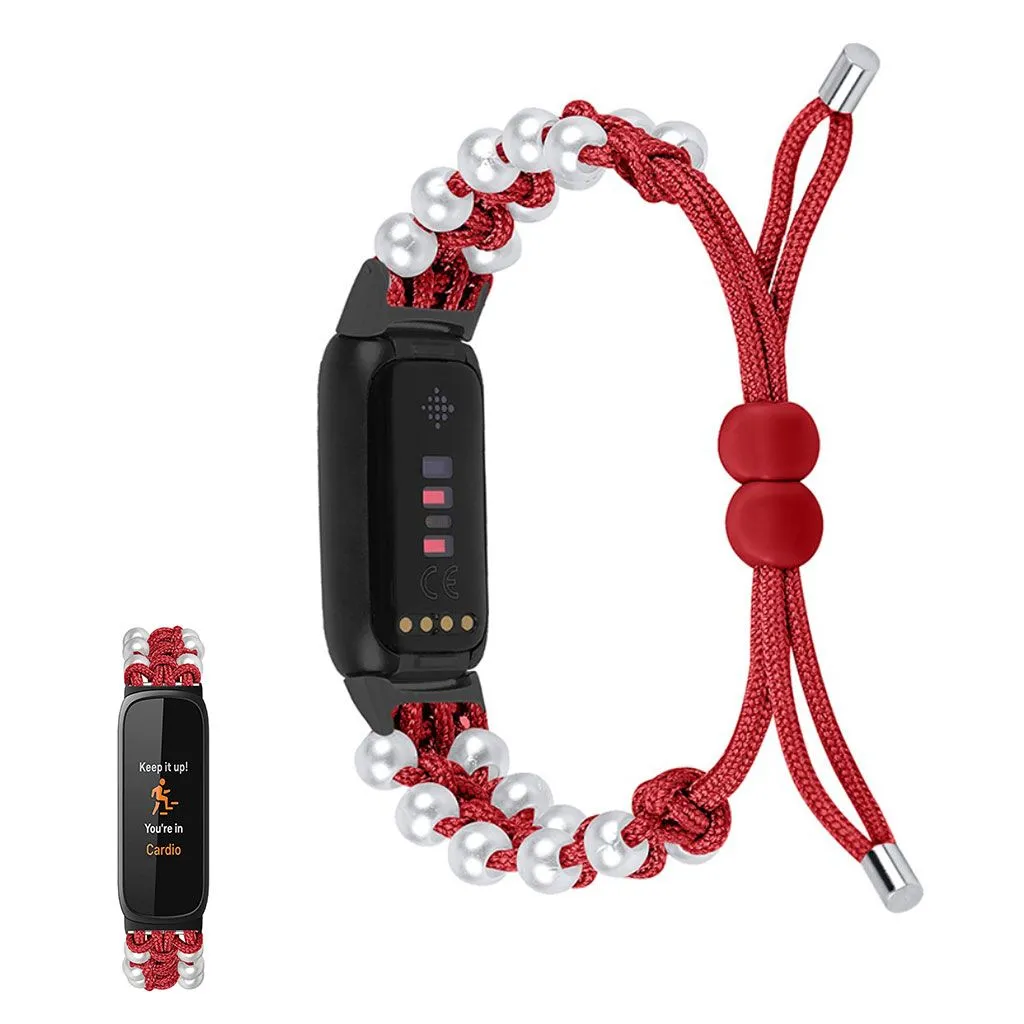 Fitbit Luxe stylish bead themed nylon watch strap - Red