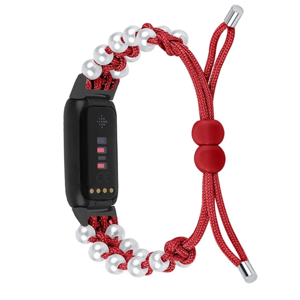 Fitbit Luxe stylish bead themed nylon watch strap - Red