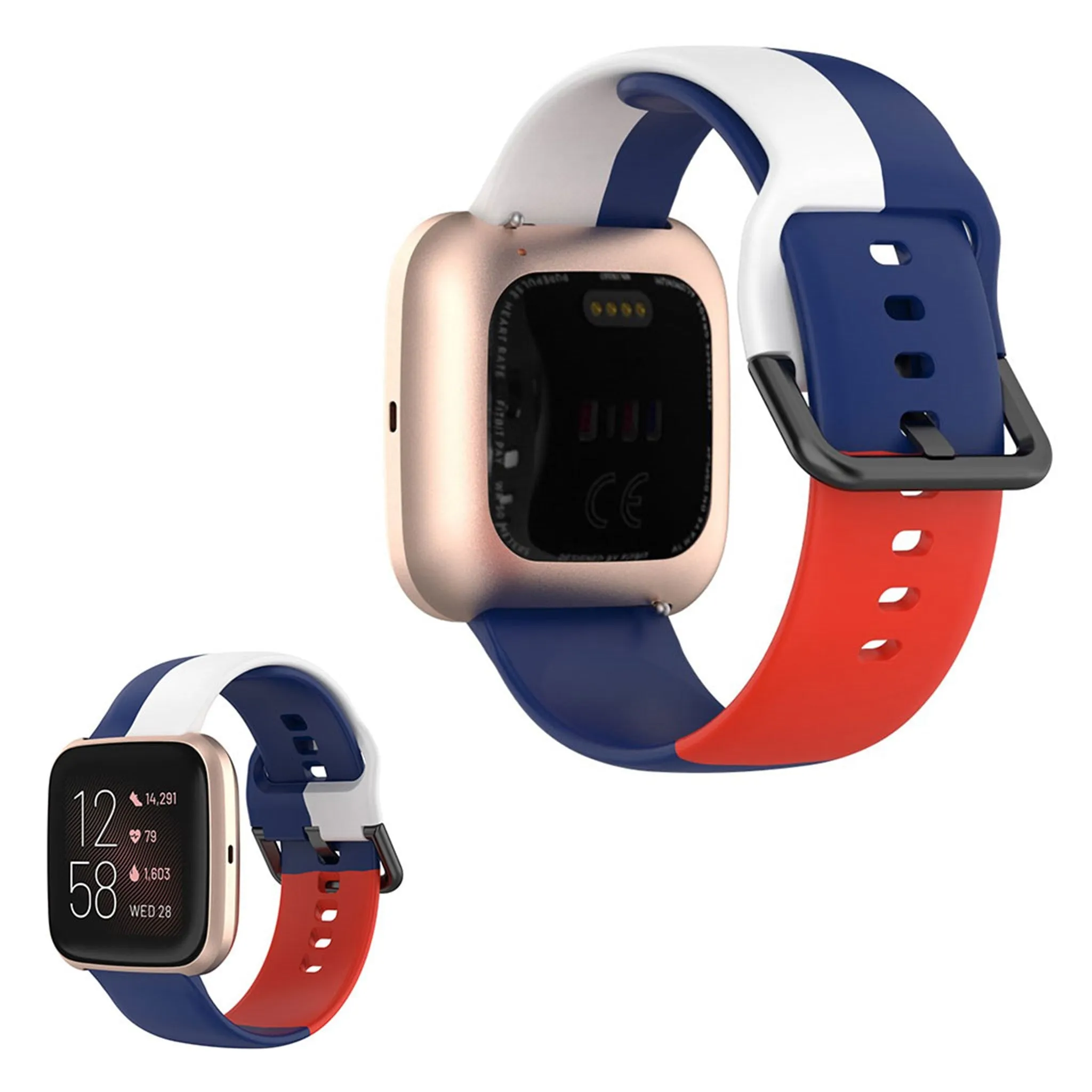 Fitbit Versa 2 / Versa Lite three color silicone watch band - Blue / White / Red