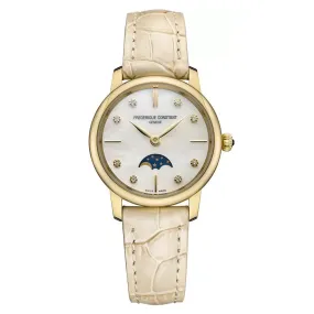 Frederique Constant Watch Slimline Moon Phase Diamond Beige Leather FC-206MPWD1S5