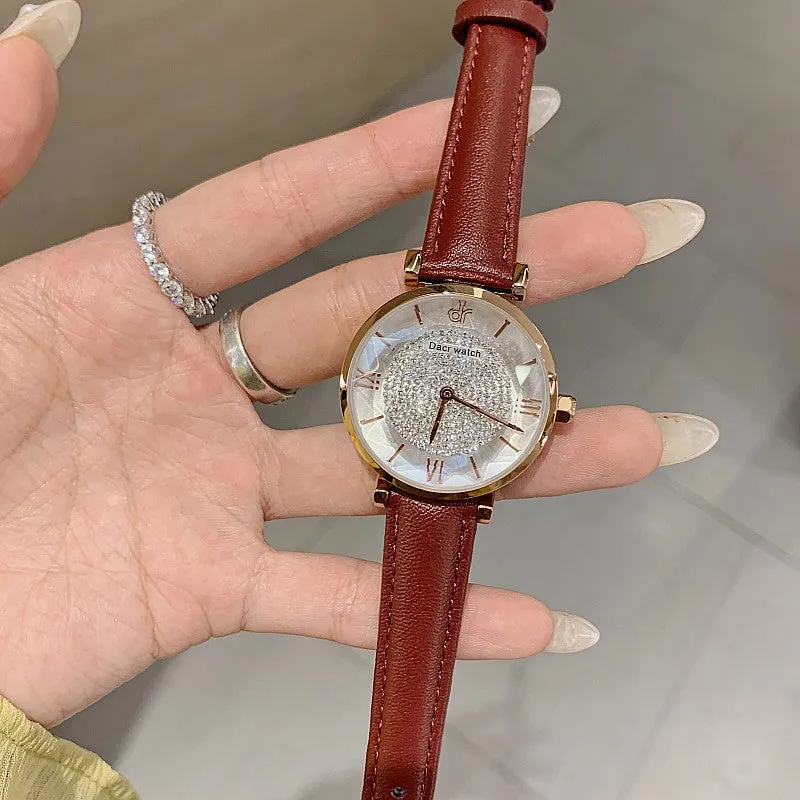 Full of Diamond Leather Strap Women's Watch