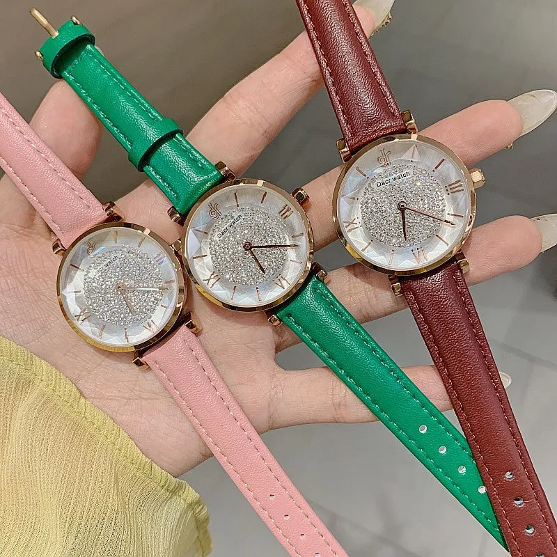 Full of Diamond Leather Strap Women's Watch