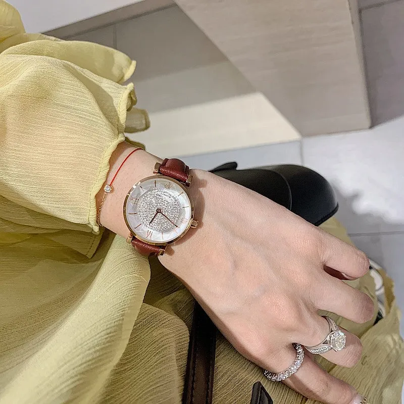 Full of Diamond Leather Strap Women's Watch