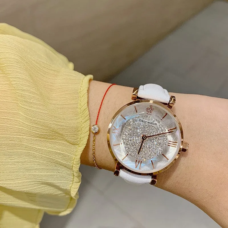 Full of Diamond Leather Strap Women's Watch