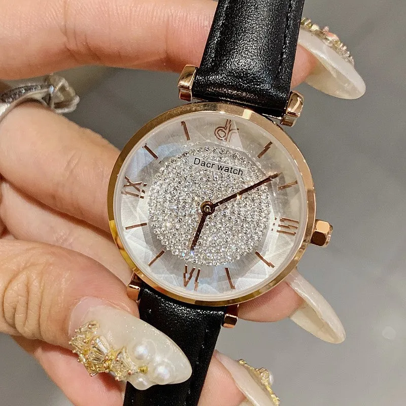 Full of Diamond Leather Strap Women's Watch