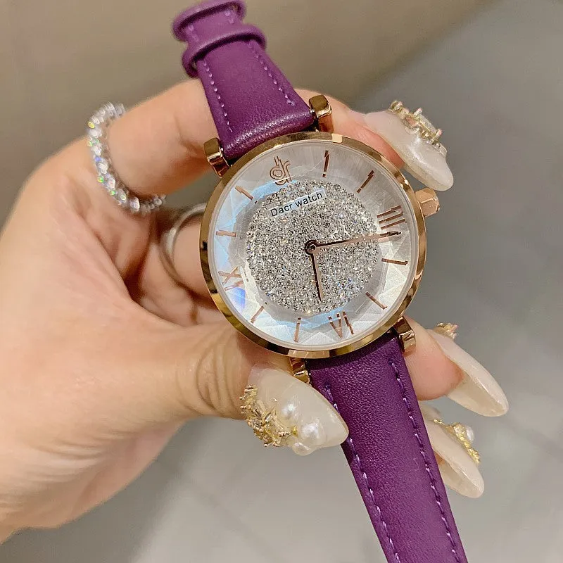 Full of Diamond Leather Strap Women's Watch