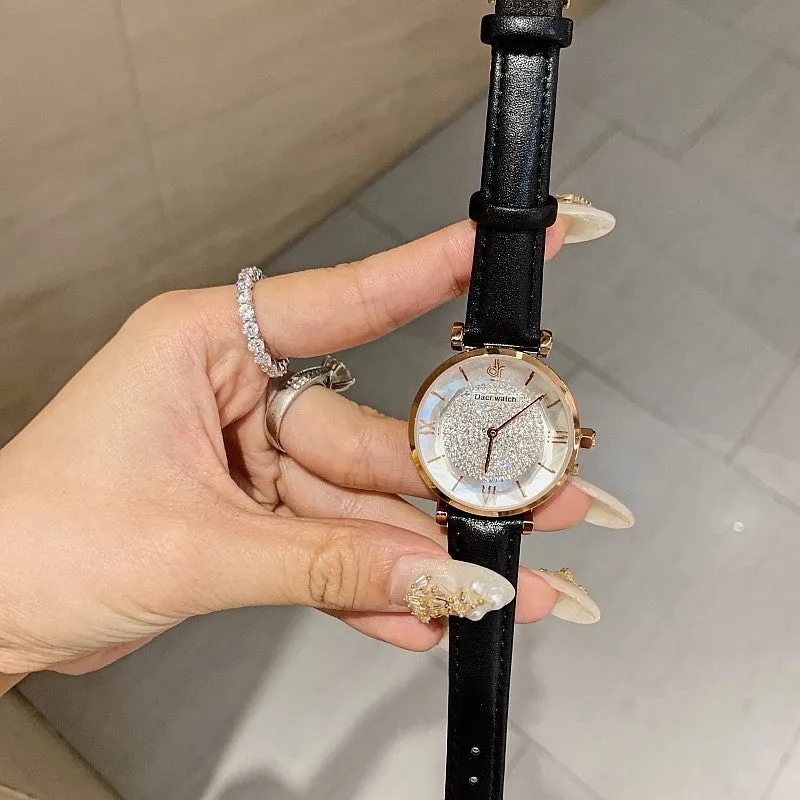 Full of Diamond Leather Strap Women's Watch