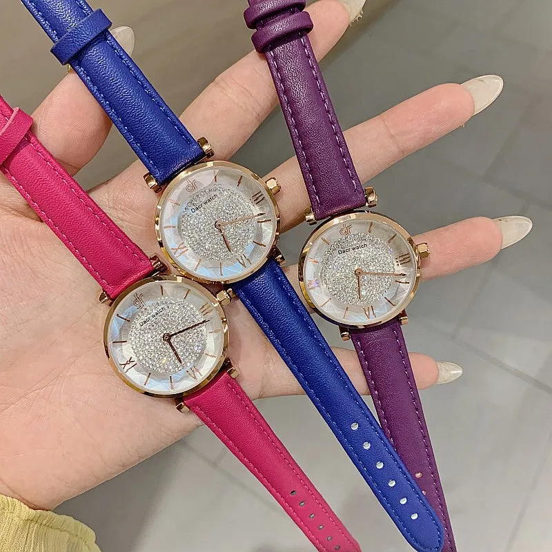 Full of Diamond Leather Strap Women's Watch