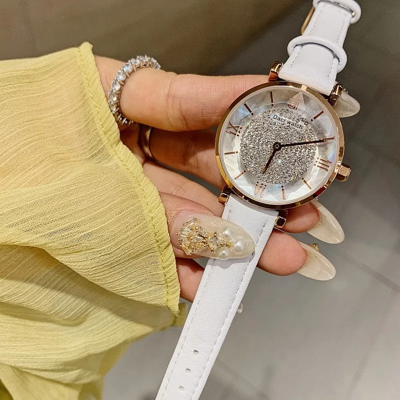 Full of Diamond Leather Strap Women's Watch