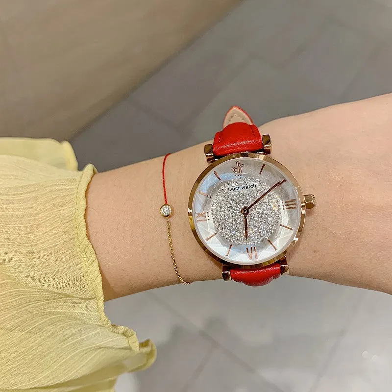 Full of Diamond Leather Strap Women's Watch