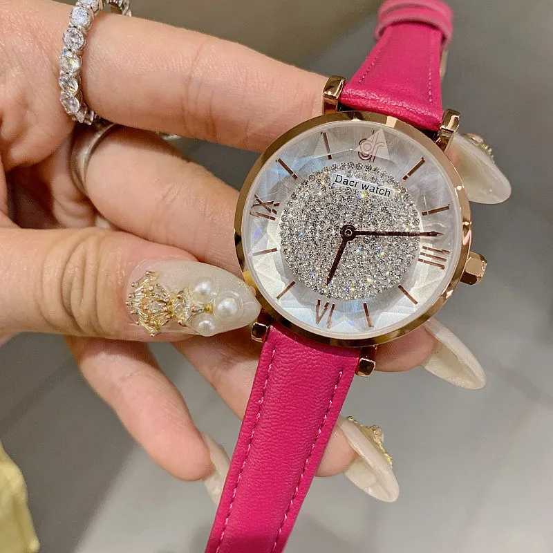 Full of Diamond Leather Strap Women's Watch