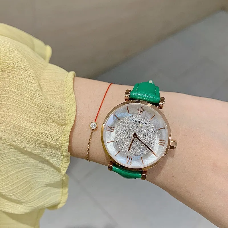 Full of Diamond Leather Strap Women's Watch