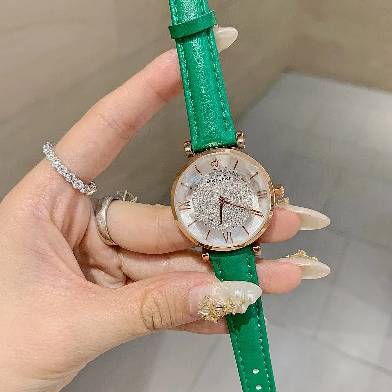 Full of Diamond Leather Strap Women's Watch