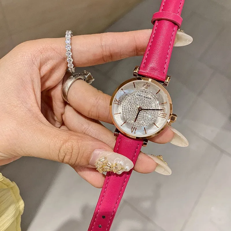 Full of Diamond Leather Strap Women's Watch