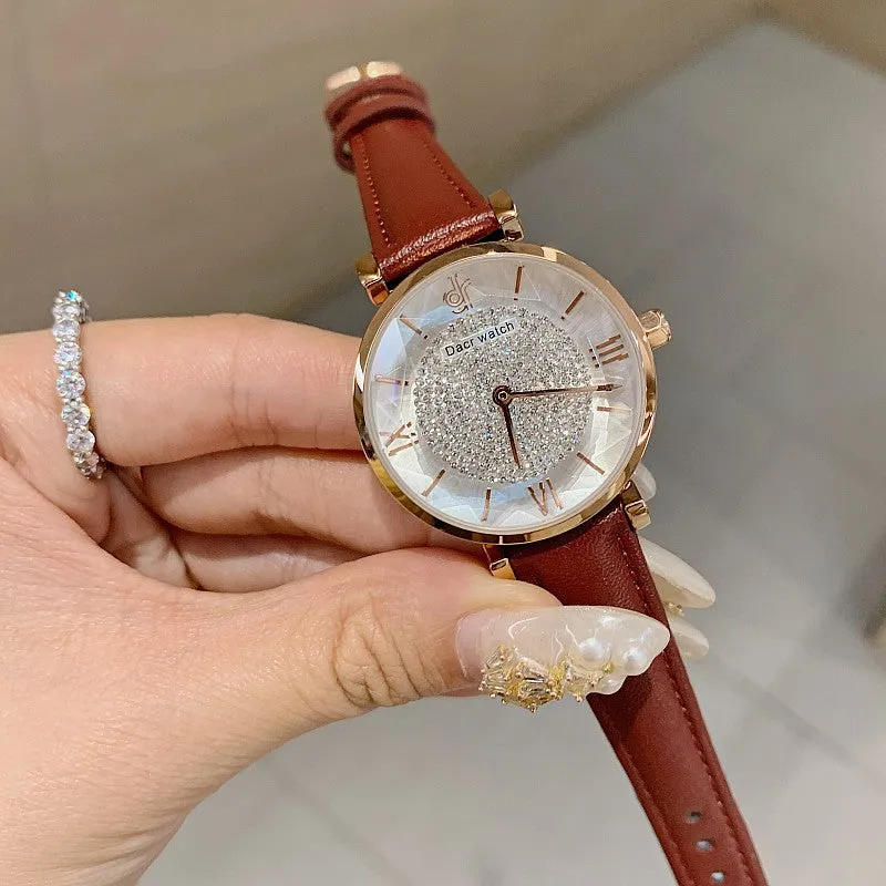 Full of Diamond Leather Strap Women's Watch