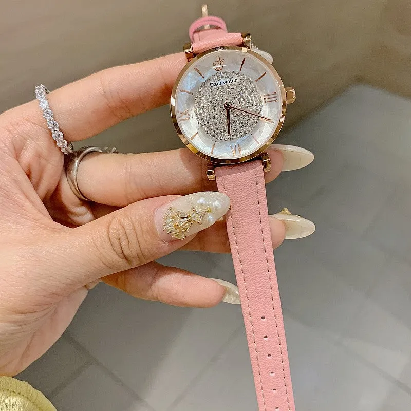 Full of Diamond Leather Strap Women's Watch