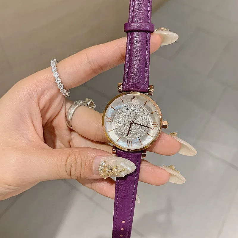 Full of Diamond Leather Strap Women's Watch