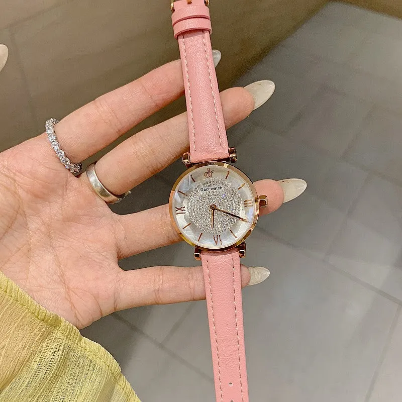 Full of Diamond Leather Strap Women's Watch