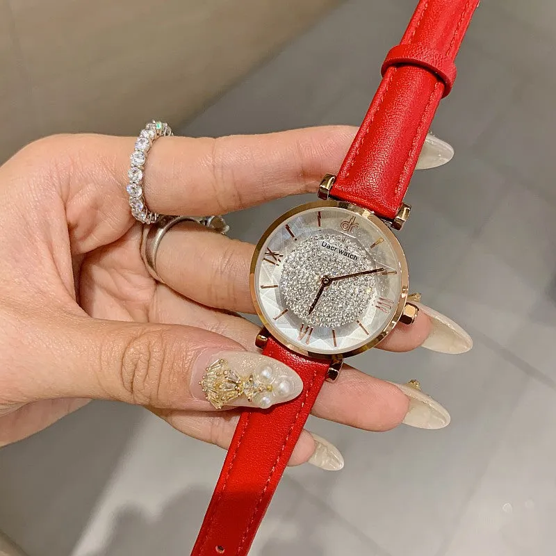 Full of Diamond Leather Strap Women's Watch