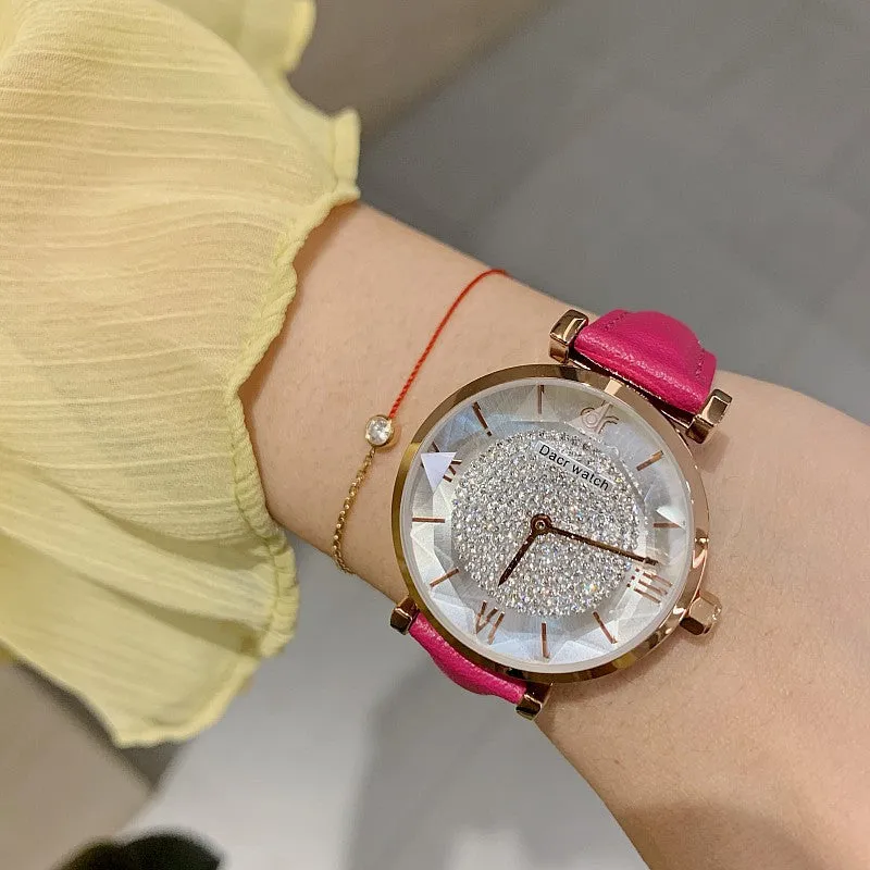 Full of Diamond Leather Strap Women's Watch