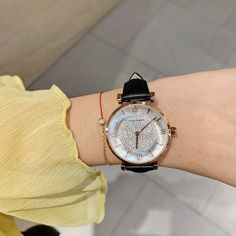 Full of Diamond Leather Strap Women's Watch