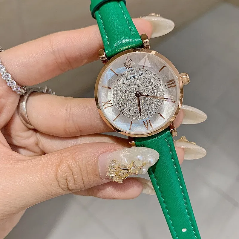 Full of Diamond Leather Strap Women's Watch