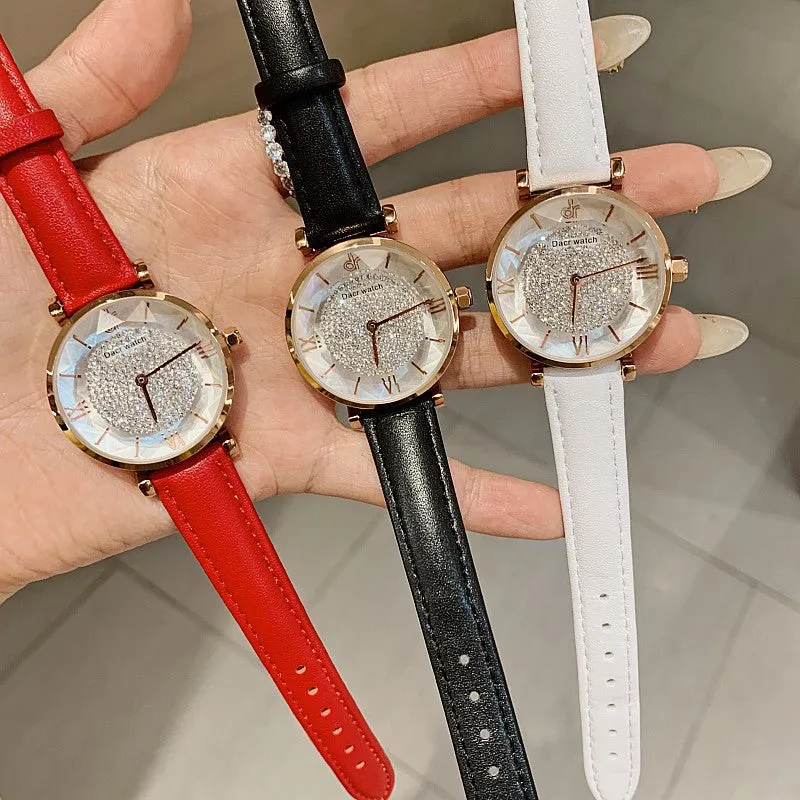 Full of Diamond Leather Strap Women's Watch