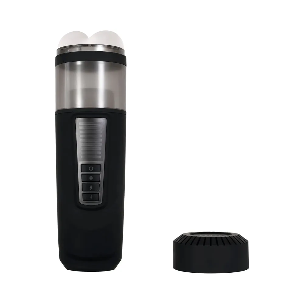 Gender X Message In A Bottle Rechargeable Thrusting Spinning Stroker with Suction Cup Base Black