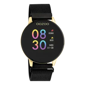 Gold coloured OOZOO smartwatch with black metal mesh bracelet - Q00122