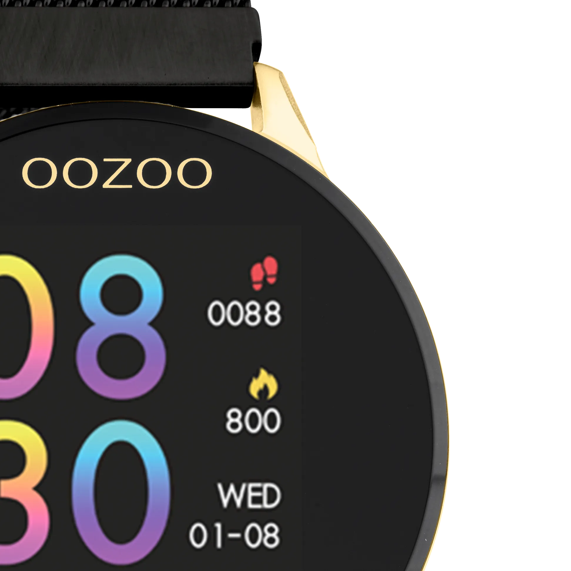 Gold coloured OOZOO smartwatch with black metal mesh bracelet - Q00122