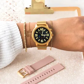 Gold coloured OOZOO smartwatch with gold coloured metal mesh bracelet - Q00306